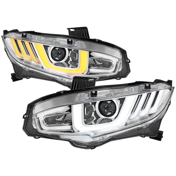 2016-2021 Honda Civic Factory Style LED Headlights w/ LED Switchback Sequential Turn Signal (Chrome Housing/Clear Lens)