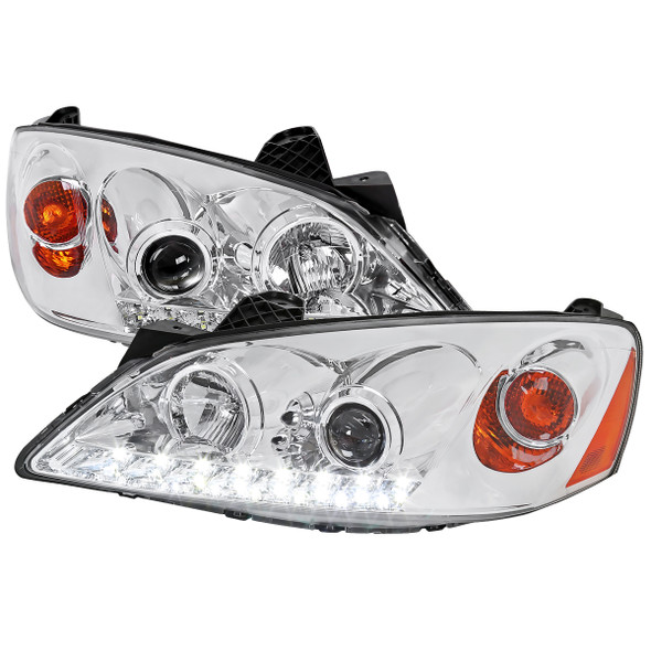 2005-2010 Pontiac G6 Projector Headlights w/ LED Light Strip (Chrome Housing/Clear Lens)