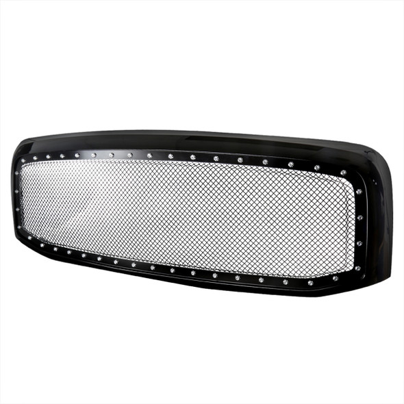 2006-2008 Dodge RAM Glossy Black ABS Rivet Style Grille w/ Stainless Steel Mesh