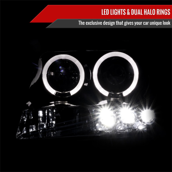 2005-2015 Nissan Xterra Dual Halo Projector Headlights (Glossy Black Housing/Smoked Lens)