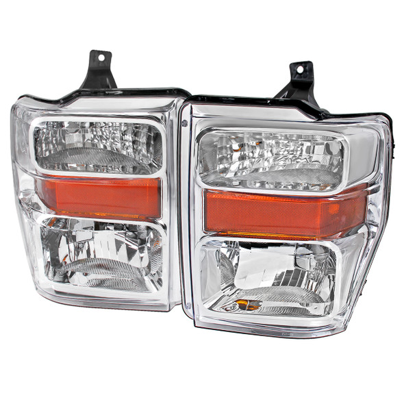 2008-2010 Ford F-250/F-350/F-450 Super Duty Factory Style Headlights w/ Amber Reflectors (Chrome Housing/Clear Lens)