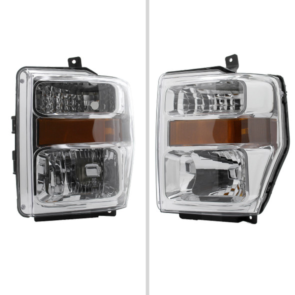2008-2010 Ford F-250/F-350/F-450 Super Duty Factory Style Headlights w/ Amber Reflectors (Chrome Housing/Clear Lens)