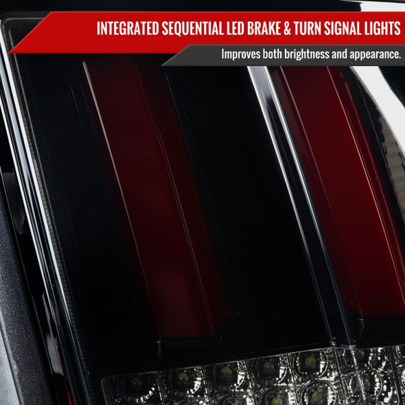 1999-2004 Ford Mustang Red Marker Sequential LED Tail Lights (Glossy Black Housing/Smoked Lens)