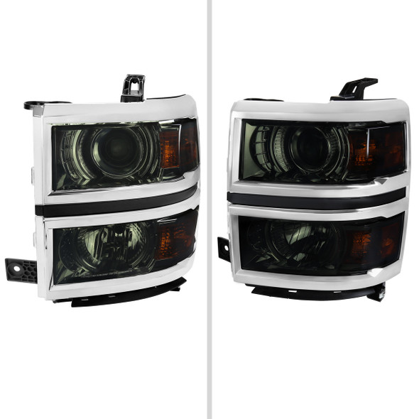 2014-2015 Chevrolet Silverado 1500 Projector Headlights (Glossy Black Housing/Smoked Lens/Chrome Trim)
