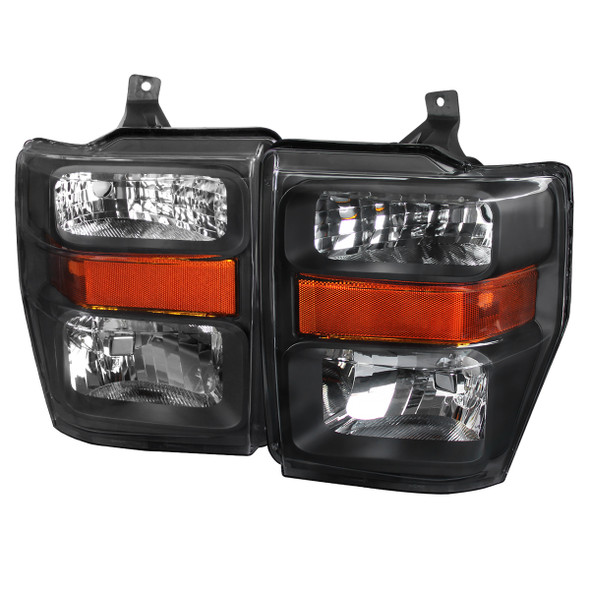 2008-2010 Ford F-250/F-350/F-450 Super Duty Factory Style Headlights w/ Amber Reflectors (Matte Black Housing/Clear Lens)