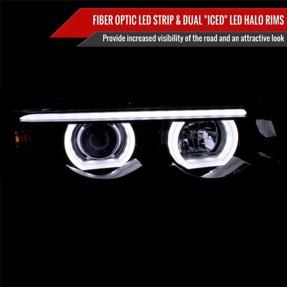 1995-2001 BMW E38 7 Series LED Bar Dual Halo Projector Headlights (Glossy Black Housing/Smoked Lens)