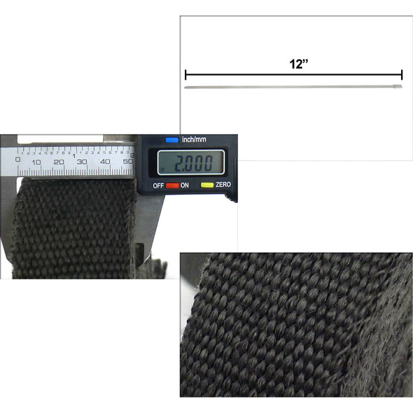 2" 50FT Exhaust Header Fiberglass Heat Wrap w/ Stainless Steel Zip Ties (Black)