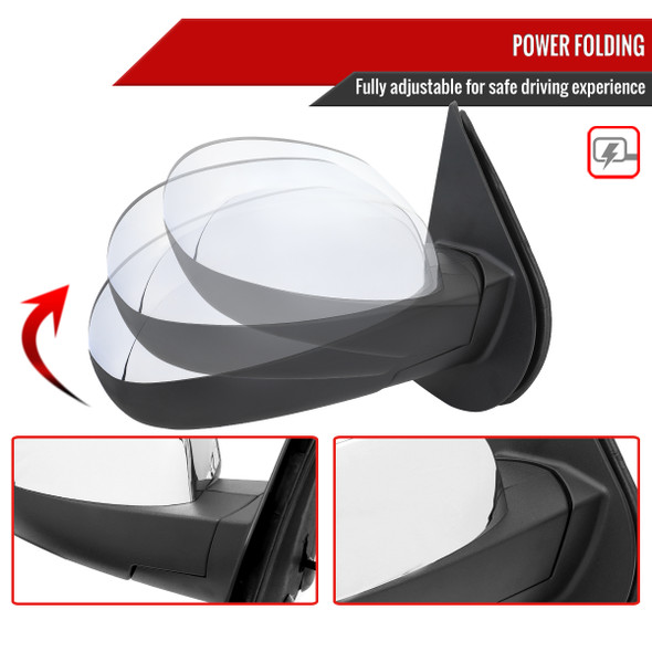 2007-2013 Chevrolet Silverado GMC Sierra Chrome Power Adjustable, Auto-Fold & Heated Side Mirror w/ LED Puddle and Turn Signal Light - Passenger Side Only