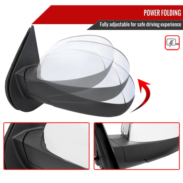 2007-2013 Chevrolet Silverado GMC Sierra Chrome Power Adjustable, Auto-Fold & Heated Side Mirror w/ LED Puddle and Turn Signal Light - Driver Side Only