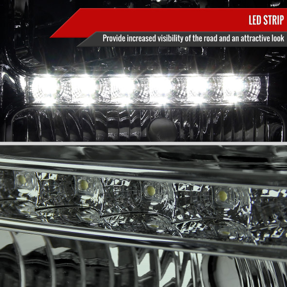 2005-2007 Ford F-250/F-350/F-450/F-550/Excursion Crystal Headlights w/ SMD LED Light Strip (Chrome Housing/Smoked Lens)