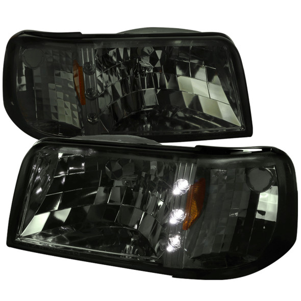 1993-1997 Ford Ranger Factory Style V2 Headlights w/ Corner Lights (Chrome Housing/Smoked Lens)