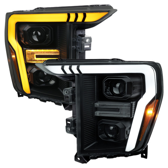 2021-2025 Ford F-150 Projector Headlight w/ Switchback Sequential Turn Signal LED Bar (Black Housing / Smoked Lens)