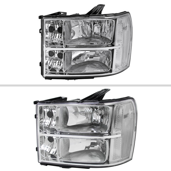 2007-2014 GMC Sierra Factory Style Headlights Clear Reflector (Chrome Housing/Clear Lens)