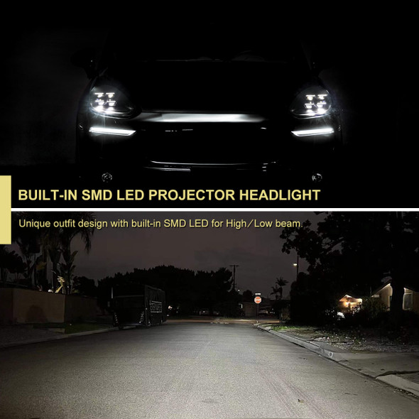 2015-2017 Porsche Cayenne 958.2 Matrix Style LED Projector Headlights w/ DRL for Dynamic Function  (Matte Black Housing / Glossy Black Accents / Clear Lens)