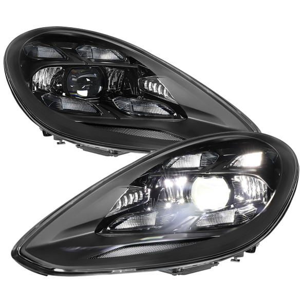 2017-2022 Porsche Panamera Matrix Style LED Projector Headlights w/ DRL (Matte Black Housing / Glossy Black Accents / Clear Lens)