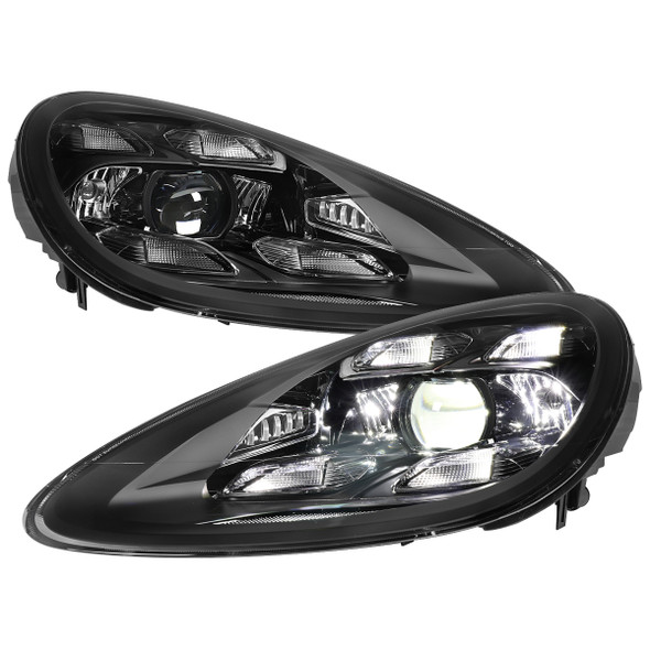 2011-2014 Porsche Cayenne 958.1 Matrix Style LED Porjector w/ LED DRL Headlights (Matte Black Housing / Glossy Black Accents / Clear Lens)