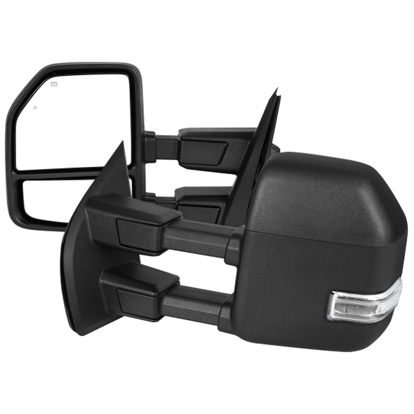 2021-2025 Ford F150 F250 Power Adjustable, Heated, & Manual Extendable Towing Mirrors w/ Clear Lens LED Turn Signal & Puddle Lights