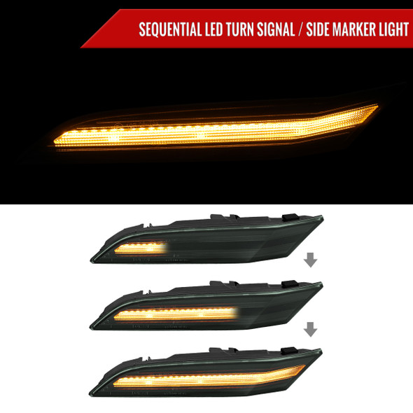 2019-2025 Porsche 911 Carrera Targa Sequential LED Front Bumper Side Marker Turn Signal Lights (Chrome Housing/Smoked Lens)