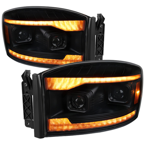 2006–2008 Dodge RAM 1500 / 2006–2009 RAM 2500 3500 Projector Headlights with Switchback Amber LED Strips, Sequential Turn Signals, DRL & Startup Animation (Black Housing / Smoked Lens) 2006–2008 Dodge RAM 1500 / 2006–2009 RAM 2500 3500 Projector Headlights with Switchback Amber LED Strips, Sequential Turn Signals, DRL & Startup Animation (Black Housing / Smoked Lens)