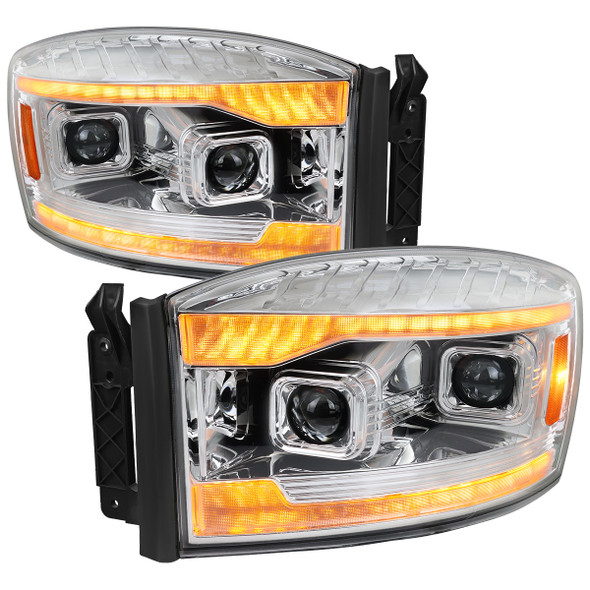 2006–2008 Dodge RAM 1500 / 2006–2009 RAM 2500 3500 Projector Headlights with Switchback Amber LED Strips, Sequential Turn Signals, DRL & Startup Animation (Chrome Housing / Clear Lens) 2006–2008 Dodge RAM 1500 / 2006–2009 RAM 2500 3500 Projector Headlights with Switchback Amber LED Strips, Sequential Turn Signals, DRL & Startup Animation (Chrome Housing / Clear Lens)
