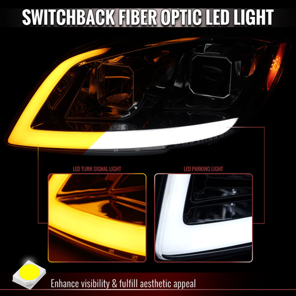 2005–2010 Chevrolet Cobalt Pontiac G5/Pursuit Projector Headlights w/ Switchback LED Turn Signal DRL Light Strip (Chrome Housing / Clear Lens)