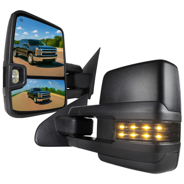 2014-2018 Chevrolet Silverado/GMC Sierra Power Adjustable, Heated, & Manual Extendable Towing Mirrors w/ Smoked Lens LED Signal & Clearance Lights