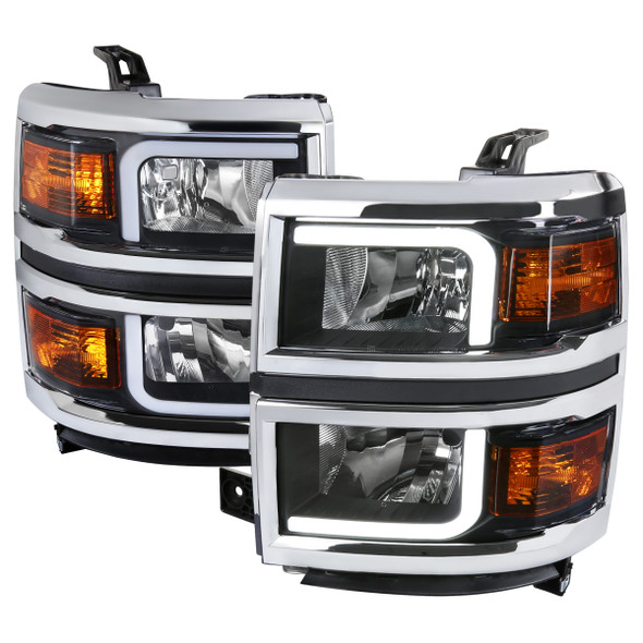 2014-2015 Chevrolet Silverado 1500 LED Bar Factory Style Headlights (Matte Black Housing/Clear Lens)