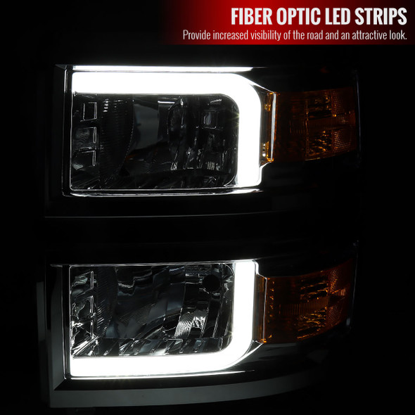 2014-2015 Chevrolet Silverado 1500 LED Bar Factory Style Headlights (Chrome Housing/Clear Lens)