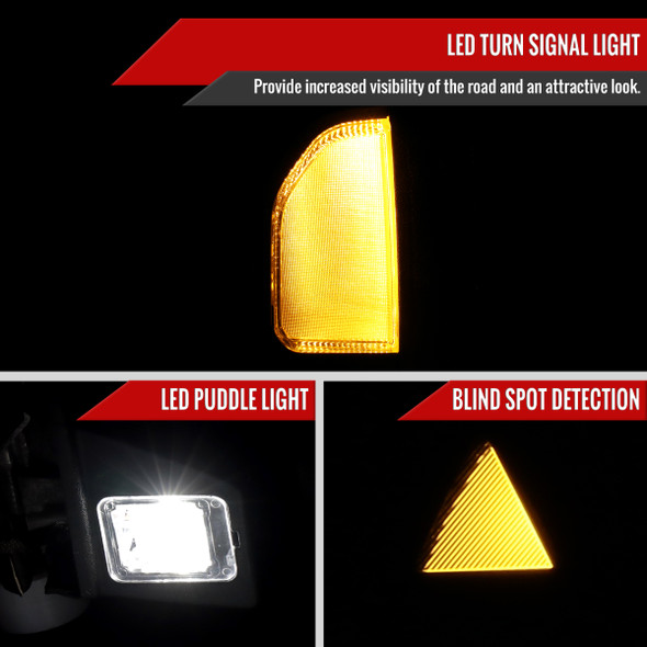 2016-2022 Nissan Titan Power Adjustable, BSM, & Manually Extendable Black Towing Mirrors with Clear Lens LED Turn Signal & Puddle Lights