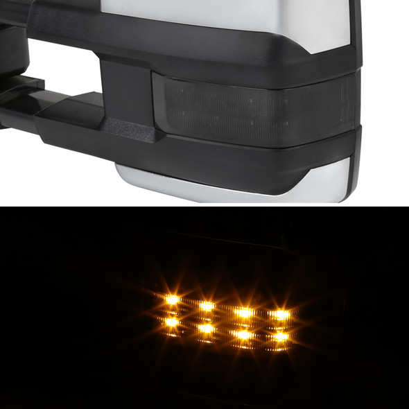 2014-2018 Chevrolet Silverado/GMC Sierra Power Adjustable, Heated, & Manual Extendable Chrome Towing Mirrors w/ Smoked Lens LED Turn Signal & Clearance Lights