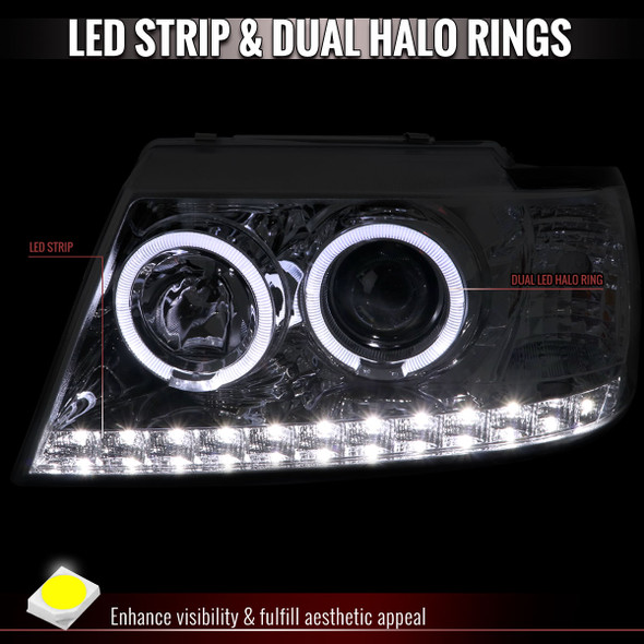2002-2005 Ford Explorer Dual Halo Projector Headlights (Chrome Housing/Clear Lens)