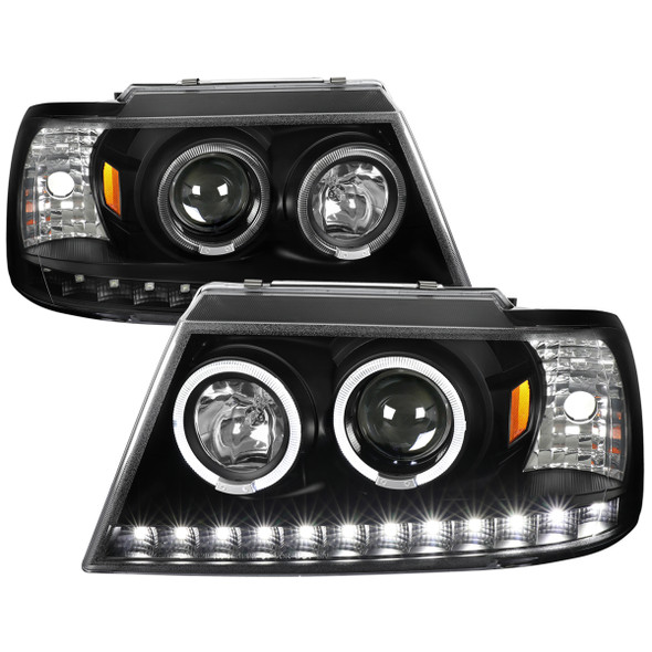 2002-2005 Ford Explorer Dual Halo Projector Headlights (Matte Black Housing/Clear Lens)