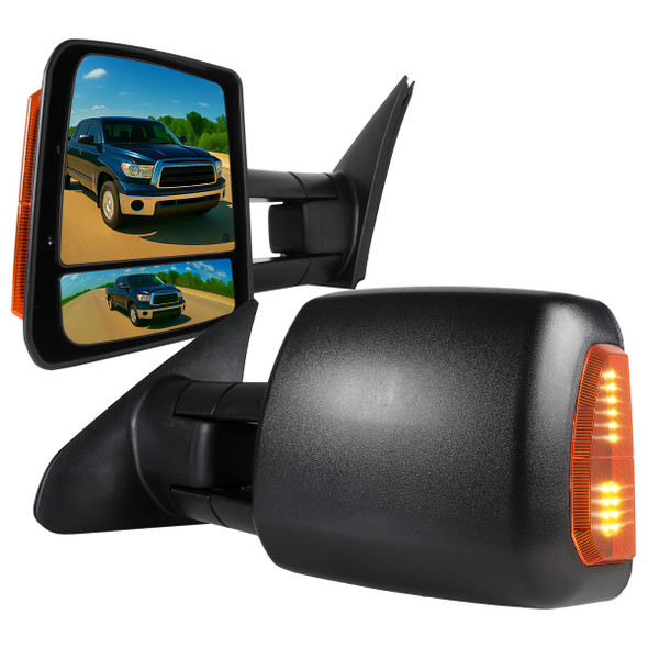 2007-2021 Toyota Tundra/ 2008-2017 Sequoia Power Heated Manual Extendable Towing Mirrors w/ Amber Lens LED Turn Signal Lights