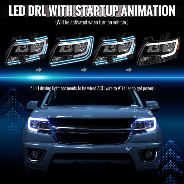 2015-2022 Chevrolet Colorado Factory Style Headlights with Sequential Switchback LED Bar Turn Signal (Black Housing / Clear Lens)