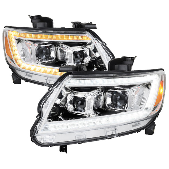 2015-2022 Chevrolet Colorado Projector Headlights w/ LED DRL Light Strip Sequential Turn Signal and Side Marker  (Chrome Housing / Clear Lens)