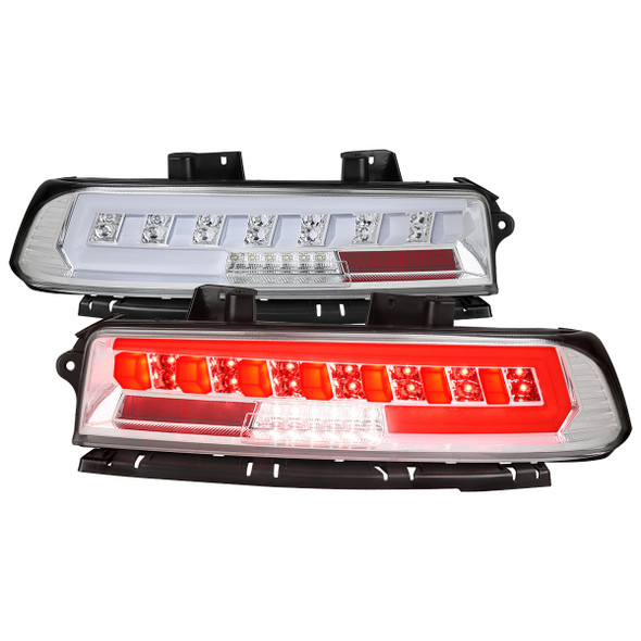 2014-2015 Chevrolet Camaro Full Red LED Sequential Tail Light (Chrome Housing / Clear Lens)