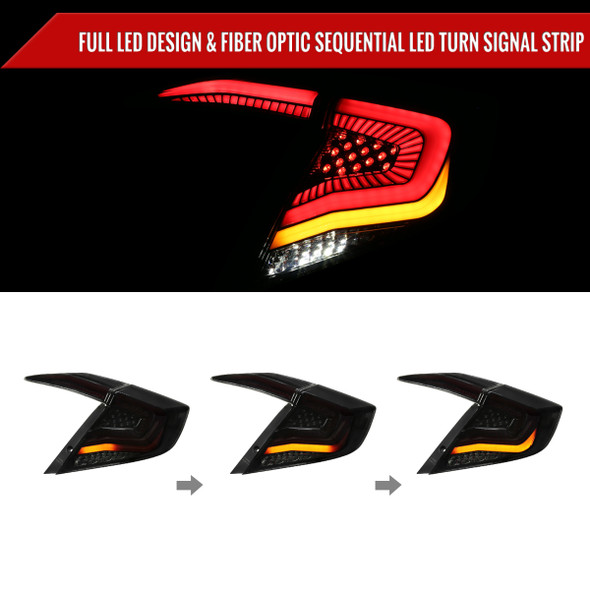 2016-2021 Honda Civic Sedan V2 LED Tail Lights w/ Sequential Turn Signal Lights (Glossy Black Housing/Smoked Lens)