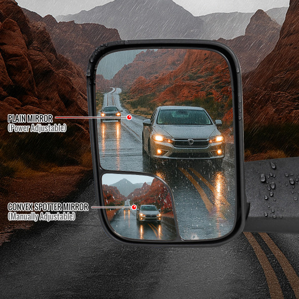1994-1997 Dodge RAM 1500 / 2500 / 3500 Black Power Adjustable, Manual Fold & Extendable Towing Mirrors