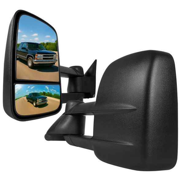 1988-1998 Chevrolet C/K 1500 / Tahoe / GMC Yukon / Suburban Black Power Adjustable Manual Extendable Towing Mirrors