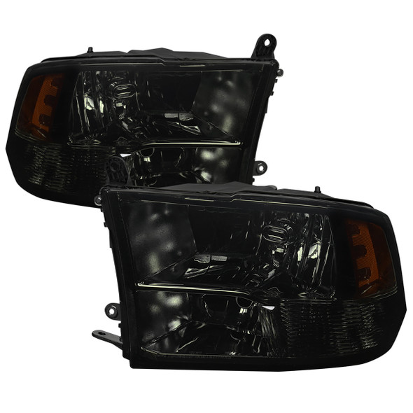 2009-2018 Dodge RAM 1500 / 2019-2021 RAM Classic / 2010-2018 RAM 2500 3500 Factory Quad Style Headlights (Chrome Housing / Smoked Lens)
