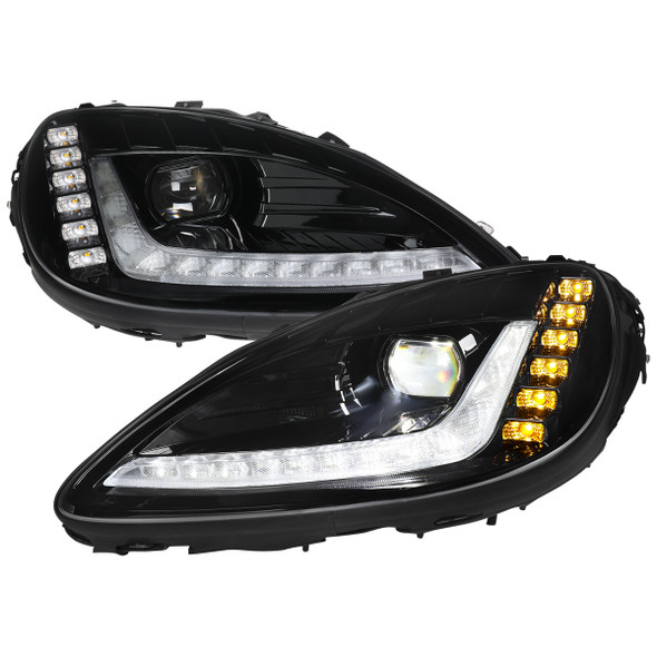 2005-2013 Chevrolet Corvette C6 Projector Headlights w/ Sequential LED Turn Signal and Park Lights with Startup Animation (Black Housing / Clear Lens)