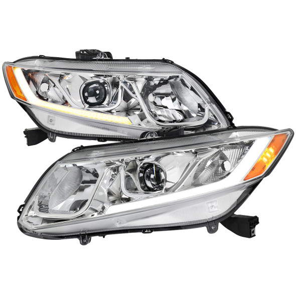2012-2013 Honda Civic Coupe / 2012-2015 Civic Sedan Switchback LED Bar Projector Headlights (Chrome Housing / Clear Lens)