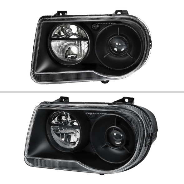 2005-2010 Chrysler 300 Factory Style Projector Headlights (Matte Black Housing / Clear Lens)