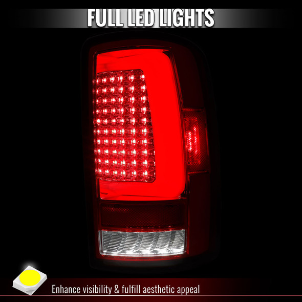 2000-2006 Chevrolet Suburban / Tahoe GMC Yukon / Yukon XL LED C Bar Tail Lights (Chrome Housing / Red Clear Lens)