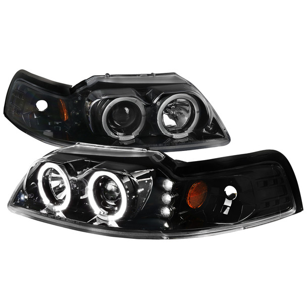 1999-2004 Ford Mustang Dual Halo Projector Headlights (Jet Black Housing/Clear Lens)