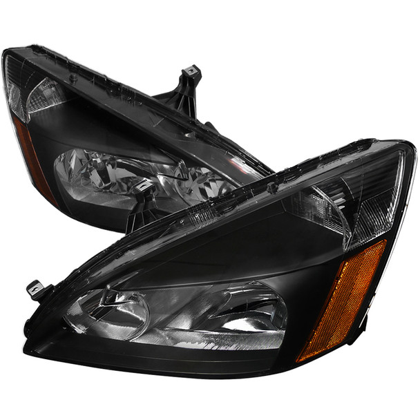 2003-2007 Honda Accord Factory Style Headlights w/ Amber Reflector (Matte Black Housing/Clear Lens)