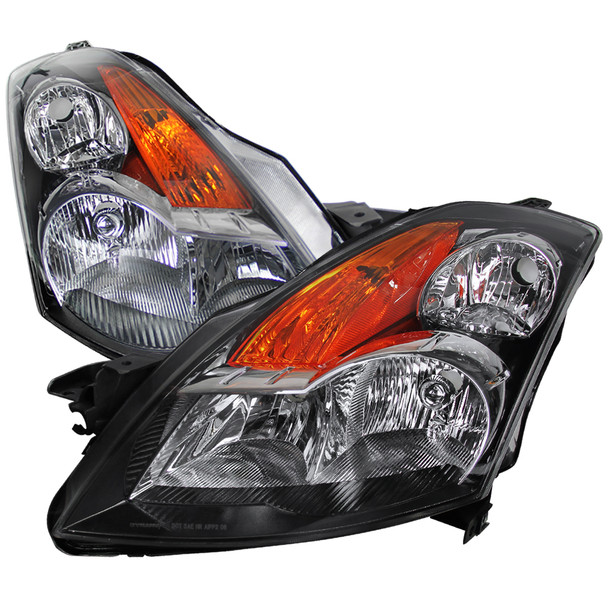 2007-2009 Nissan Altima Sedan Crystal Headlights w/ Amber Reflector (Matte Black Housing/Clear Lens)