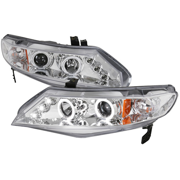 2006-2011 Honda Civic Sedan Dual Halo Projector Headlights (Chrome Housing/Clear Lens)