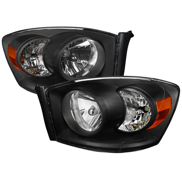 2006-2008 Dodge RAM 1500/ 2006-2009 RAM 2500 3500 Factory Style Crystal Headlights (Matte Black Housing/Clear Lens)