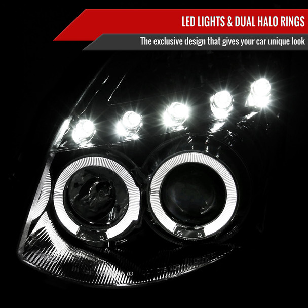 2003-2007 Infiniti G35 Coupe Dual Halo Projector Headlights (Chrome Housing/Clear Lens) 2003-2007 Infiniti G35 Coupe Dual Halo Projector Headlights (Chrome Housing/Clear Lens)
